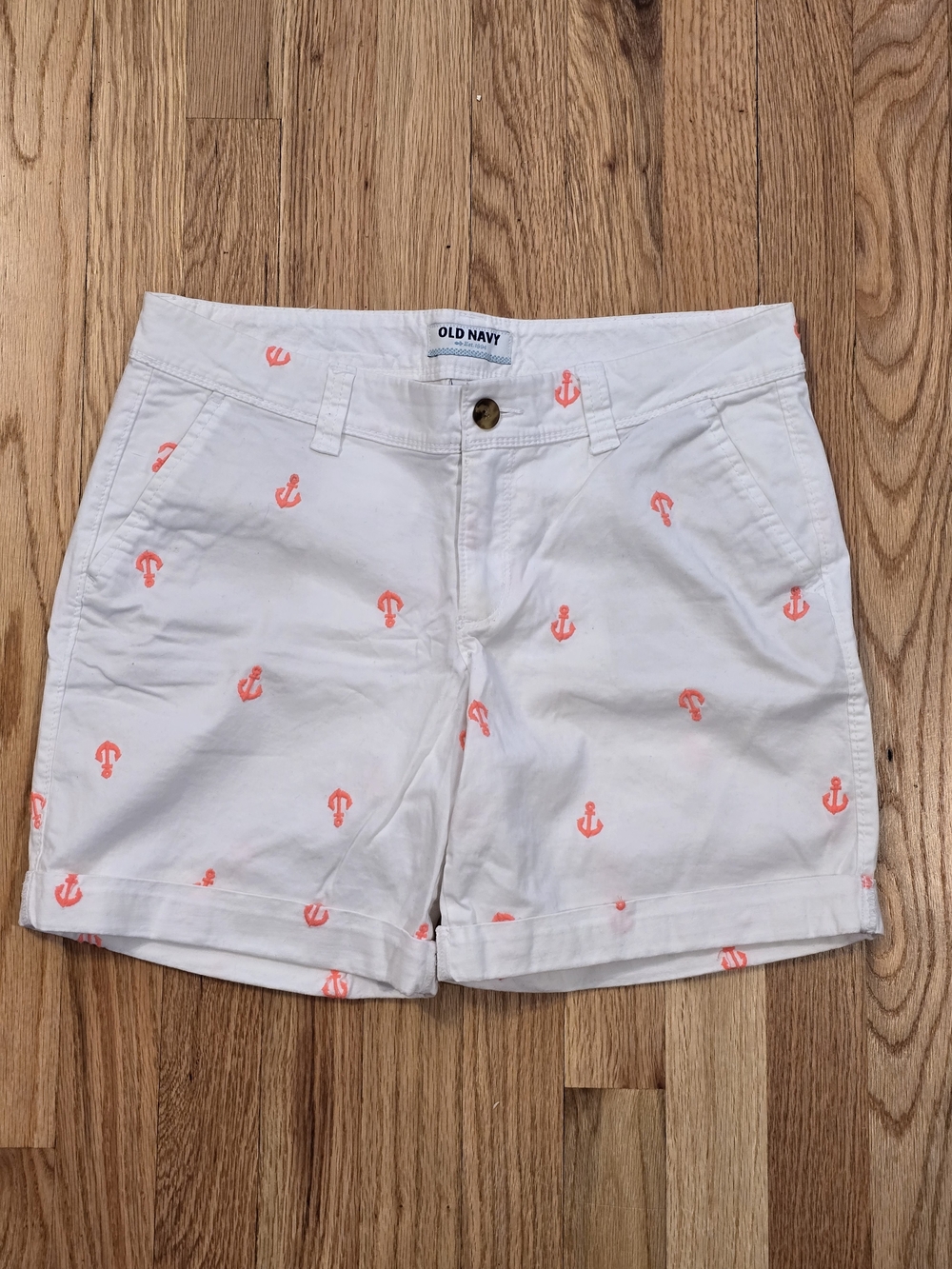 Old Navy White Shorts with Coral Anchor Embroidery